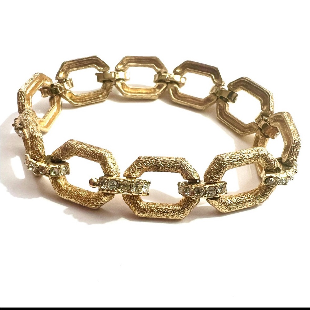 Vintage Attwood Sawyer Bracelet Gold Plated Swarovski Crystal Link 1950s A&S